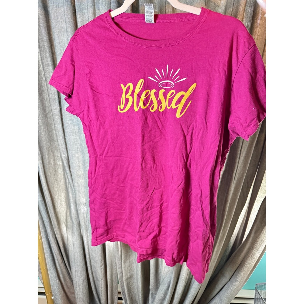 Gildan‎ Softstyle Blessed Graphic T-Shirt Pink Magenta Short Sleeve Womens 2XL